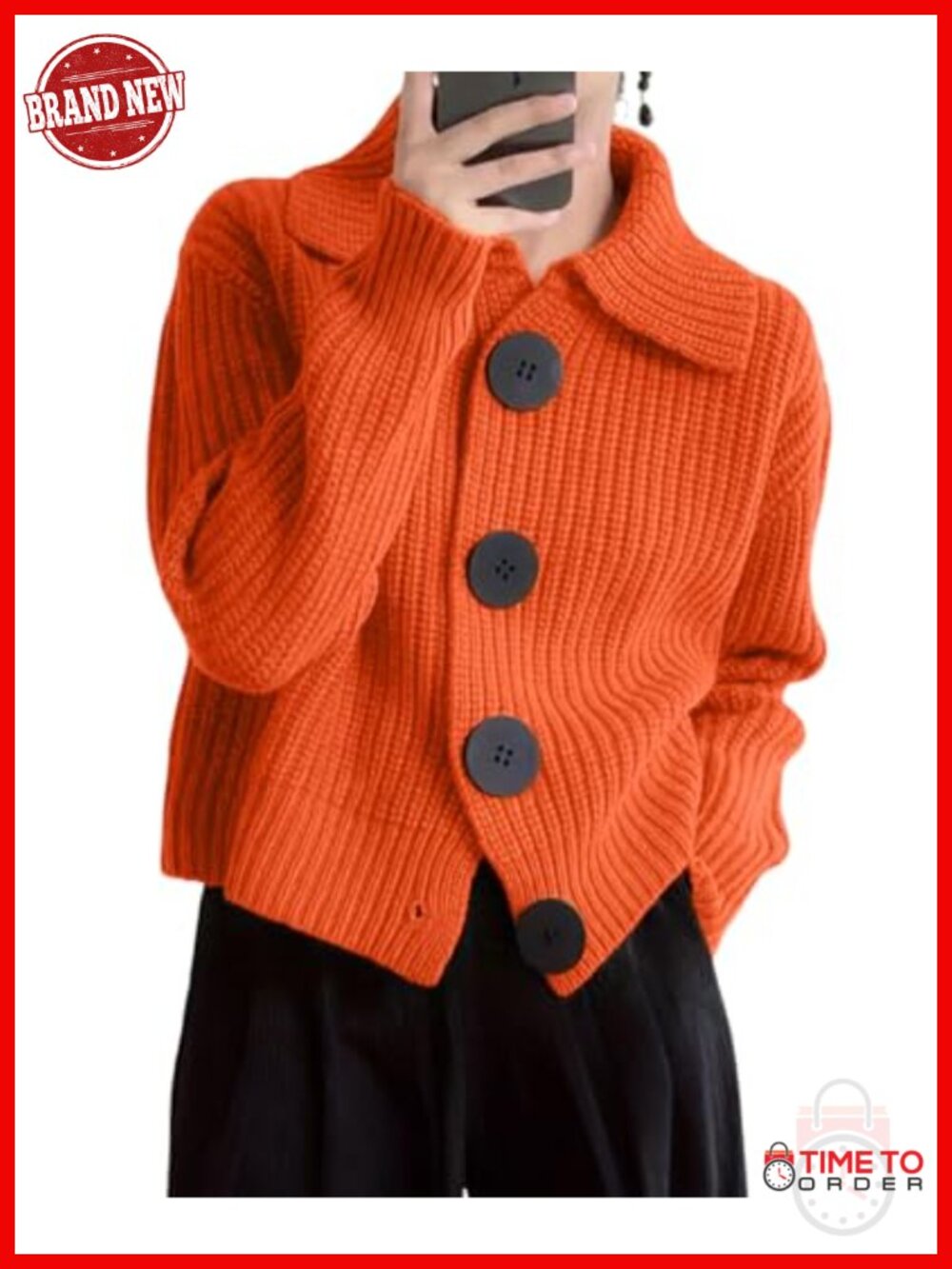 Cropped Button Down Cardigan Sweater Chunky Knit Long Sleeve Work Casual
